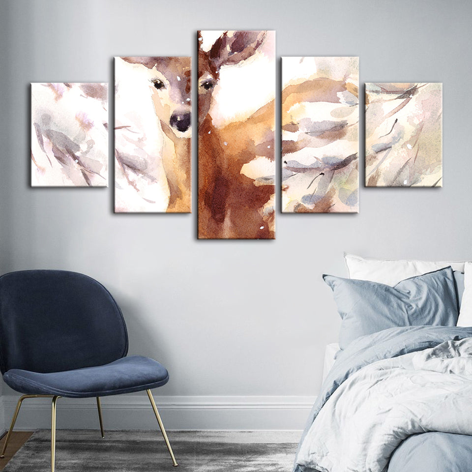 5 Piece Young Elegant Deer - Canvas Wall Art Painting | Bowlift