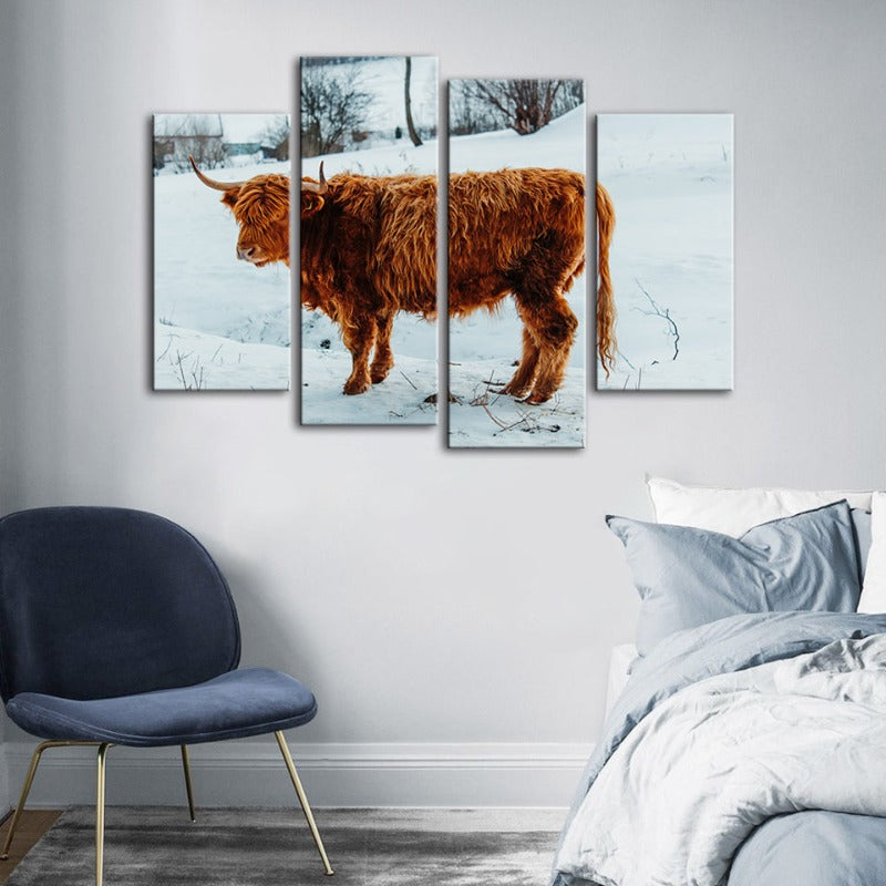 4 Piece Curly Haired Cow - Canvas Wall Art Painting | Bowlift
