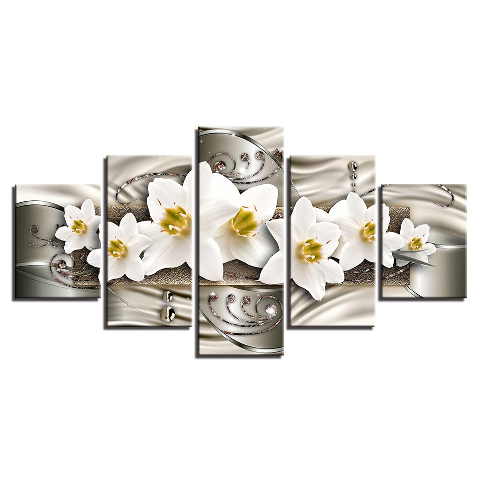 Classy White Flowers 5 Piece - Canvas Wall Art Painting | Bowlift