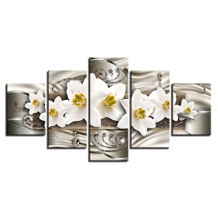 Classy White Flowers 5 Piece - Canvas Wall Art Painting | Bowlift