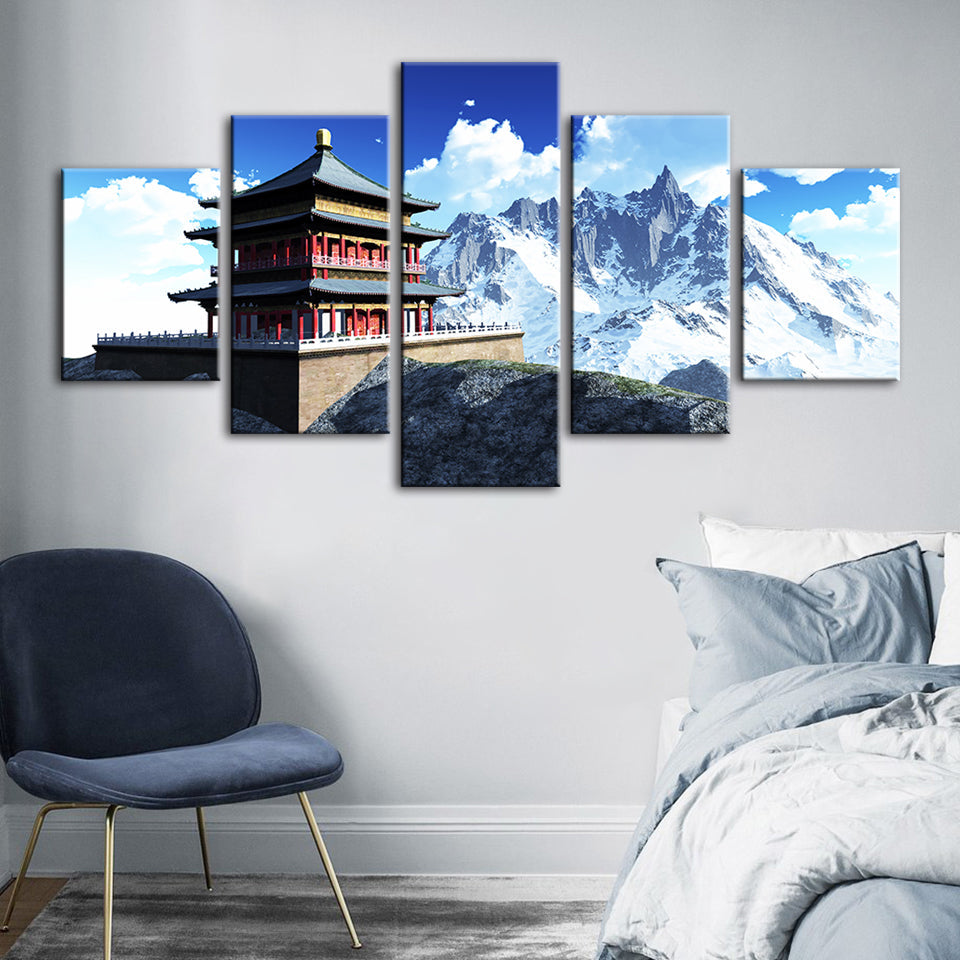 Temple In The Mountains 5 Piece - Canvas Wall Art Painting | Bowlift