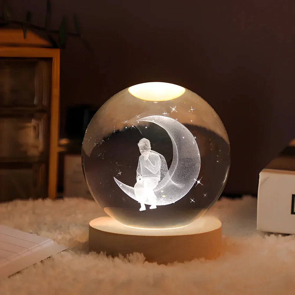 BowLift | Night Light Wooden Base Crystal Ball Lamp