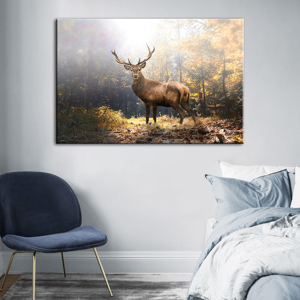 Majestic Deer In The Woods - Canvas Wall Art Painting | Bowlift