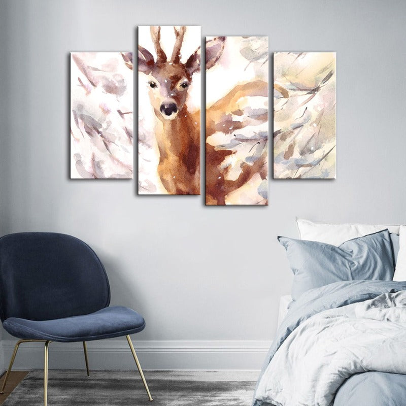 4 Piece Young Elegant Deer - Canvas Wall Art Painting | Bowlift