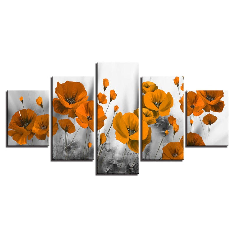 5 Piece Orange Flower - Canvas Wall Art Painting | Bowlift