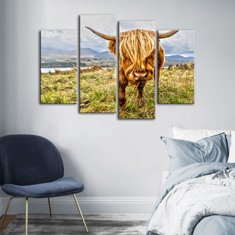 4 Piece Cute Wild Cow - Canvas Wall Art Painting | Bowlift
