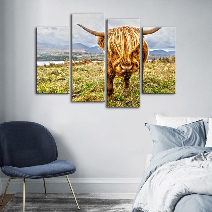 4 Piece Cute Wild Cow - Canvas Wall Art Painting | Bowlift