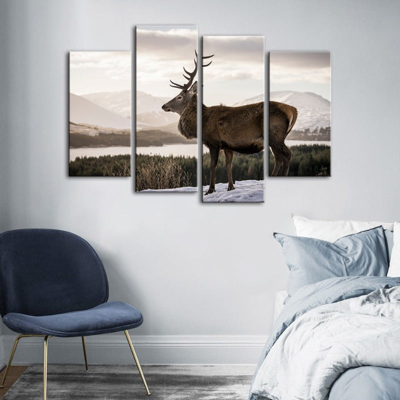 4 Piece Somber Winter Deer - Canvas Wall Art Painting | Bowlift