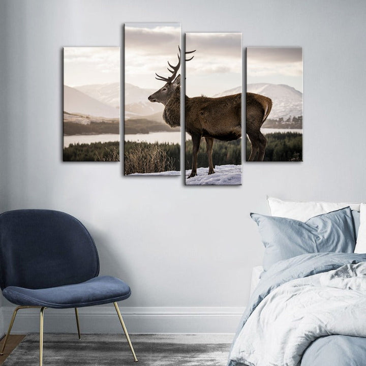 4 Piece Somber Winter Deer - Canvas Wall Art Painting | Bowlift