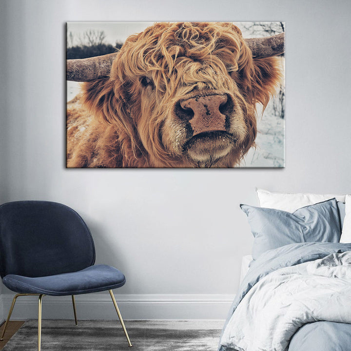 Close Up Brown Cow - Canvas Wall Art Painting | Bowlift