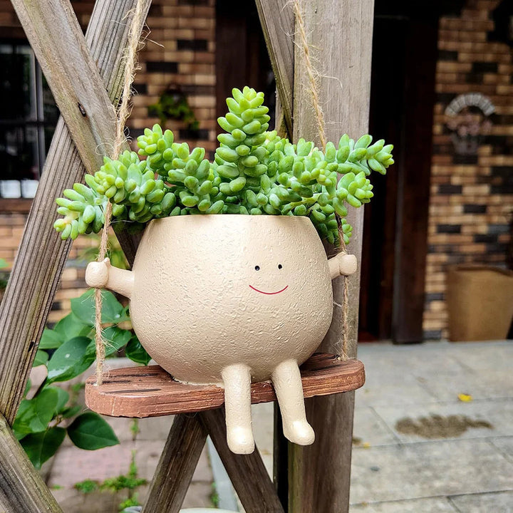 Swinging Face Planter Flower Pot - Resin Head Flower Pot for Indoor/Outdoor Plants Bowlift
