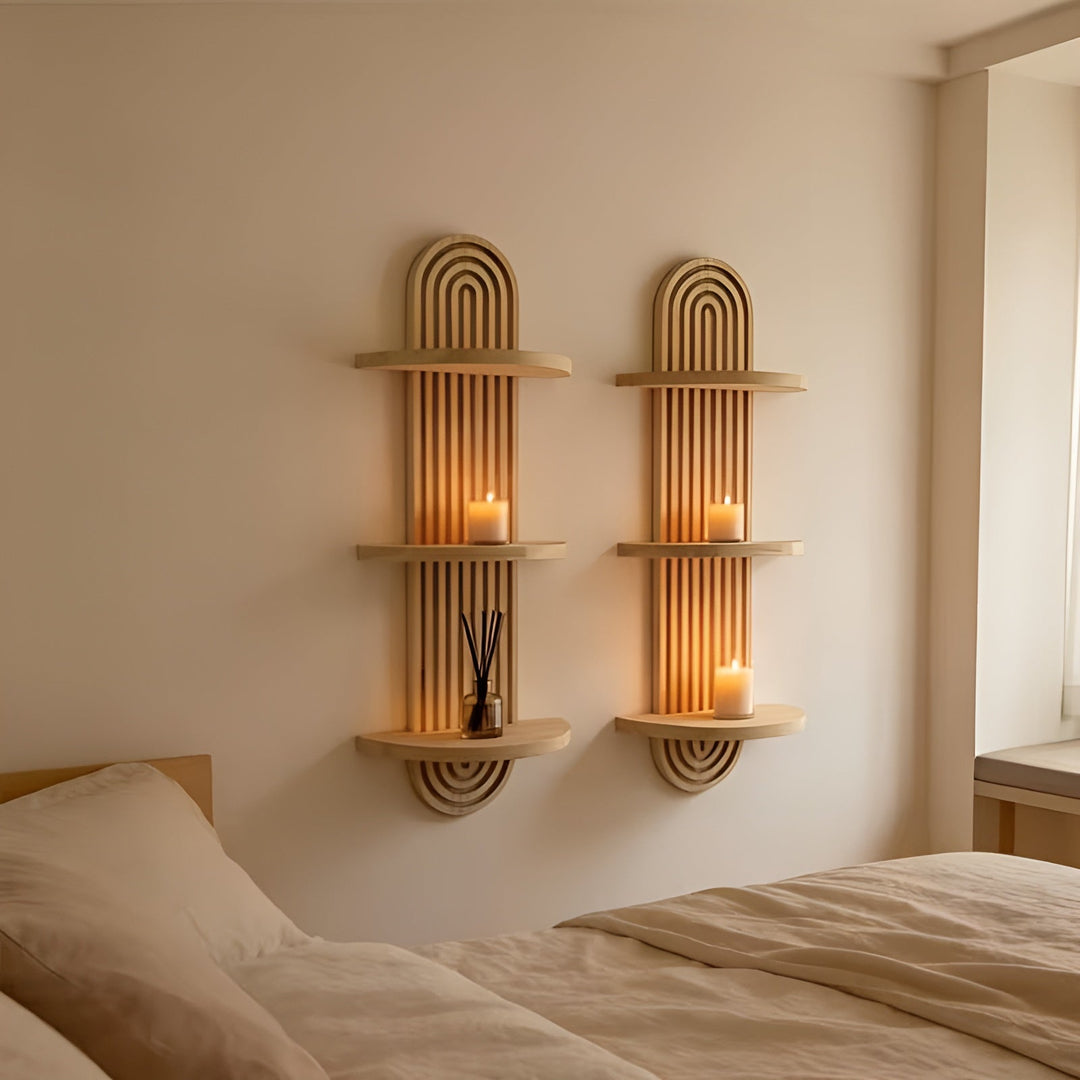 Boho Wall Shelf Made of Solid Wood – Multi-Tier and Space-Saving | For Living Room, Bedroom, and Hallway | Bowlift