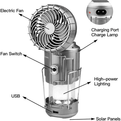 Portable Stretchable Solar Lithium Battery Electric Fan + Emergency Light | Bowlift