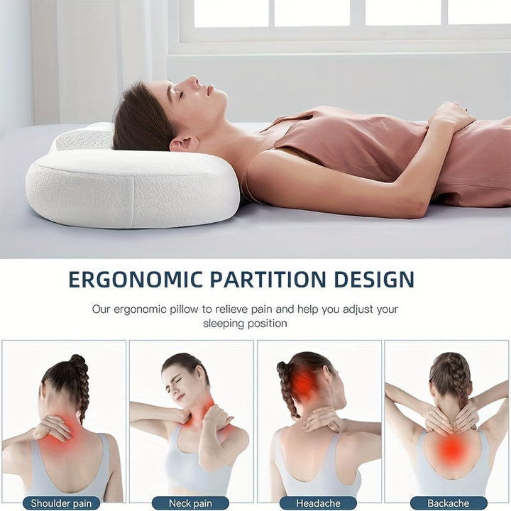 1pc Oval Macaron Pillow Cervical Memory Foam Pillow, Cooling Bed Pillow For Sleeping - Neck Pillows For Pain Relief Sleeping, Contour Support Ergonomic Pillow For Side Back Stomach Sleepers Using High And Low Partition | Bowlift