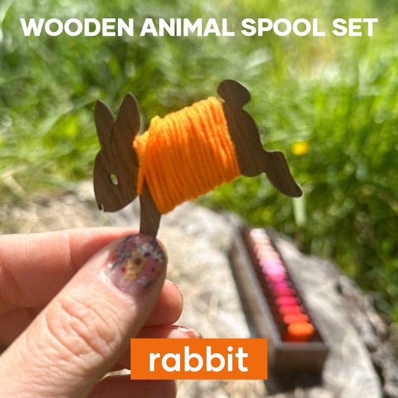BowLift | Embroidery Thread Organizer | Wooden Bunny Bobbin Set | 16-Piece | Storage Corral Included