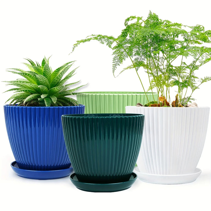 BowLift | Flower pot with groove structure and saucer – Sturdy plastic pot for plants