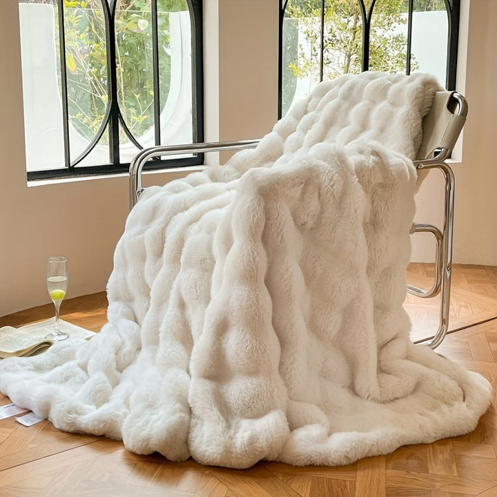 Faux Rabbit Fur Fleece Bowliftanket – Luxury Warm Couch Bowliftanket for Napping and Air Conditioning | Soft and Thick Bowliftanket | Bowlift