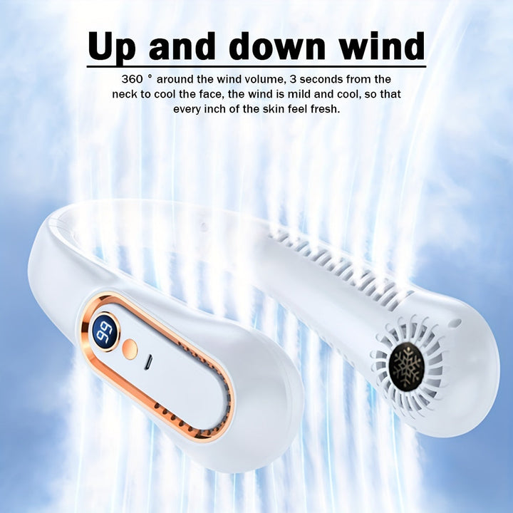 Stay Cool And Comfortable With This USB Rechargeable 5-Speed Adjustable Neck Fan - Digital Display & Bladeless! | Bowlift