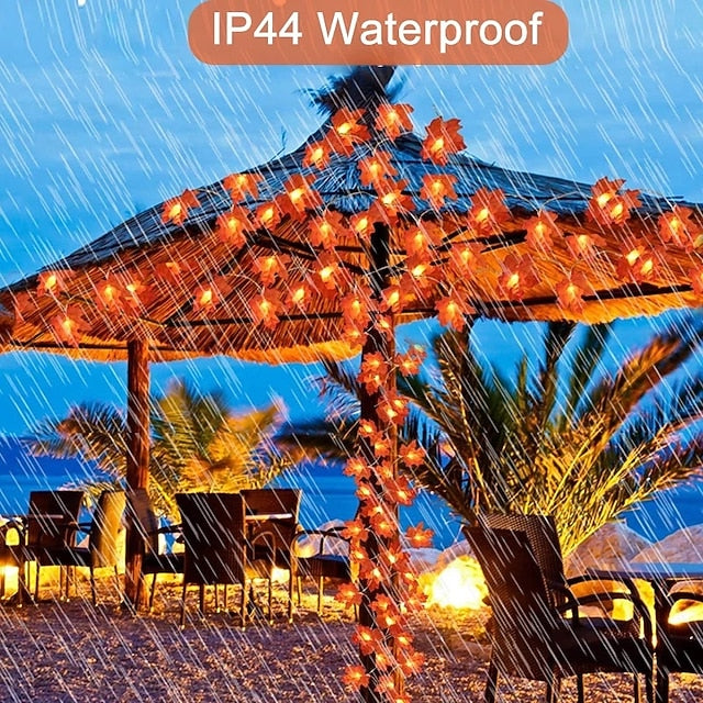 BowLift | Autumn Maple Leaf String Lights | Warm White LED Garland | Battery or USB Powered