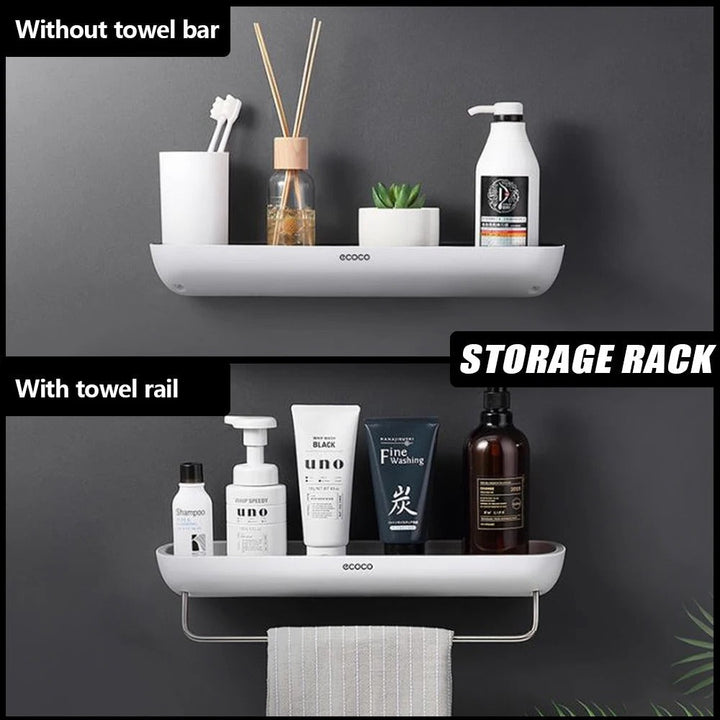 Wall-mounted shower shelf without drilling – With towel holder & drainage holes | Bowlift