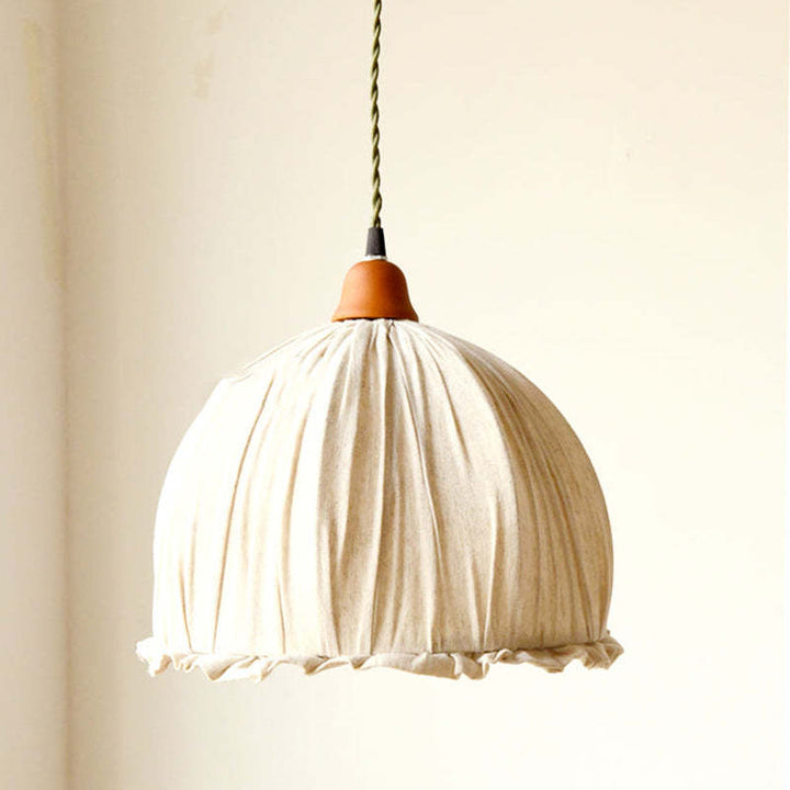 EcoLume - Minimalist Scandinavian LED Pendant Light Beige Fabric Shade, AdjustaBowlifte for Living Room and Dining Room | Bowlift