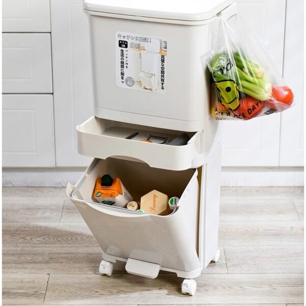 3 Layer Storage Trash Dustbin With Wheels 42L Bowlift