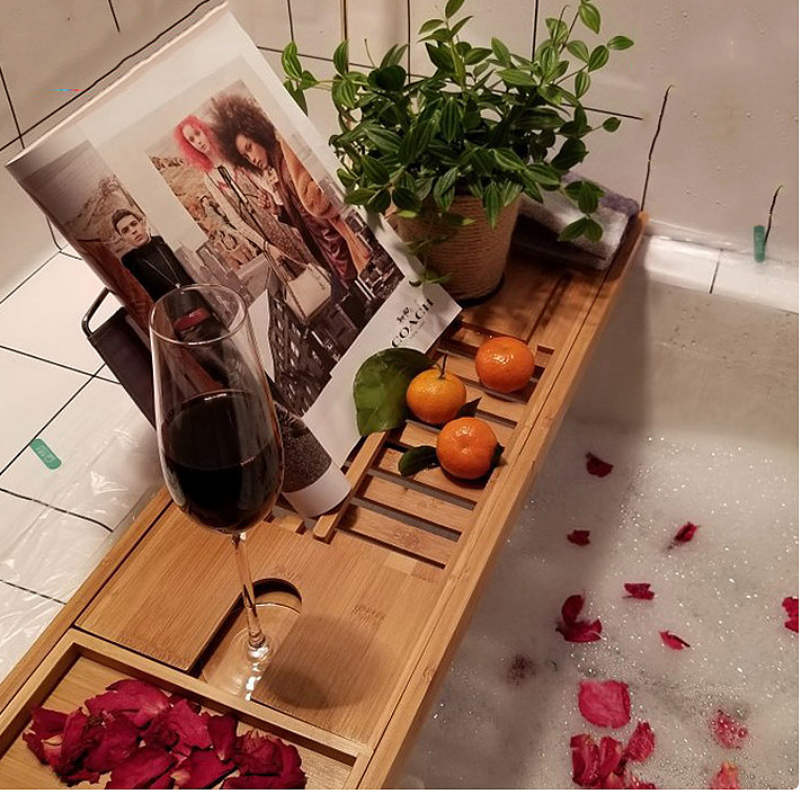 Premium Bamboo Extendable Bathtub Tray Bowlift