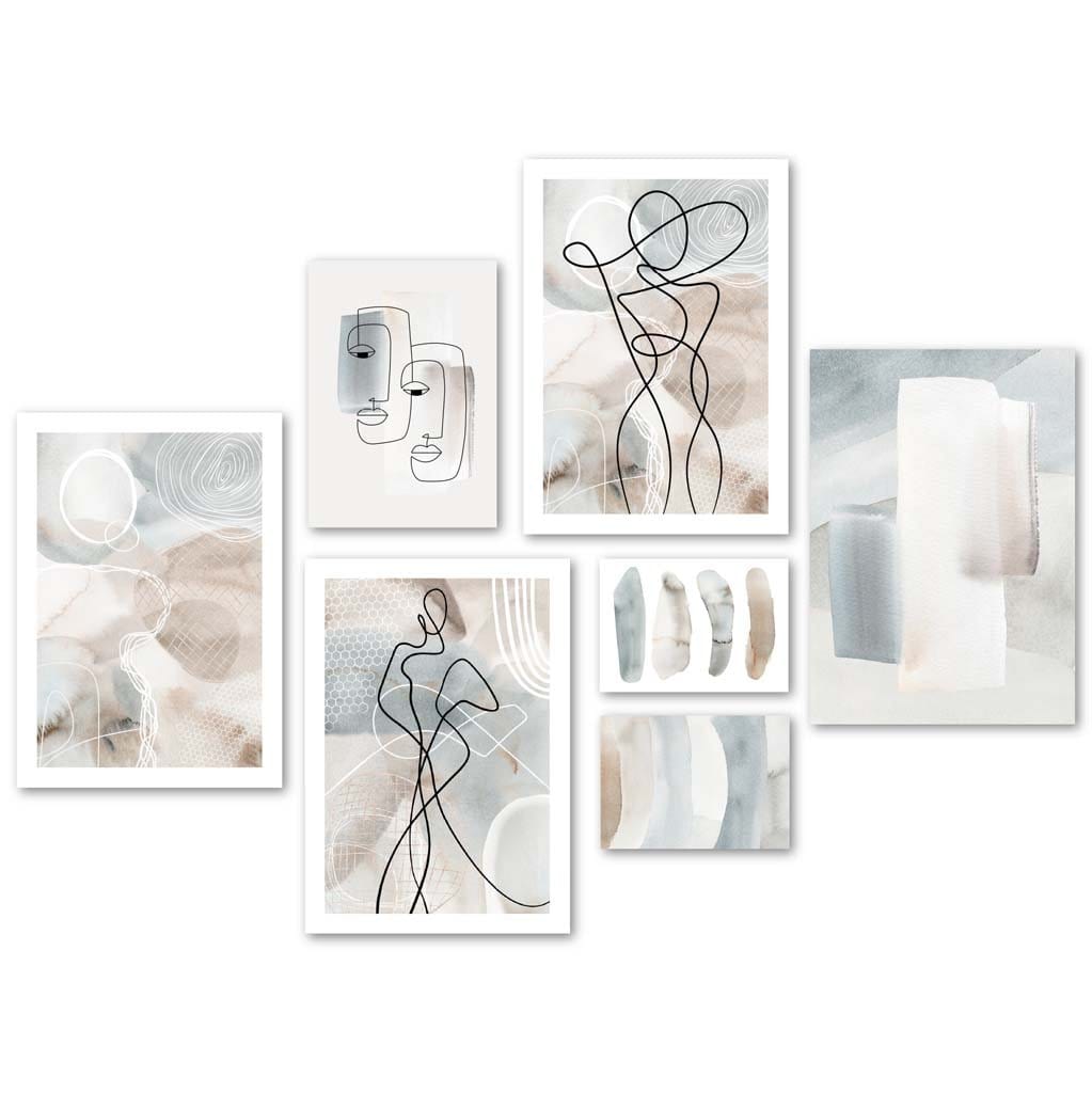 Abstract Beige and Blue Line Art Gallery Wall | Bowlift
