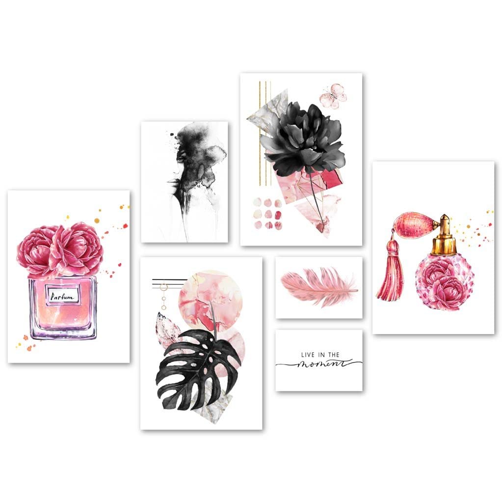 Abstract Pink and Black Peonies & Perfume Gallery Wall Art Prints | Bowlift