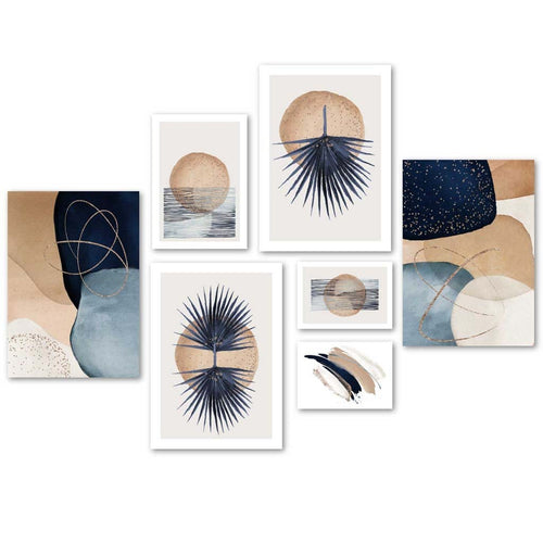 Abstract Blue, Beige and Gold Gallery Wall Art Prints | Bowlift