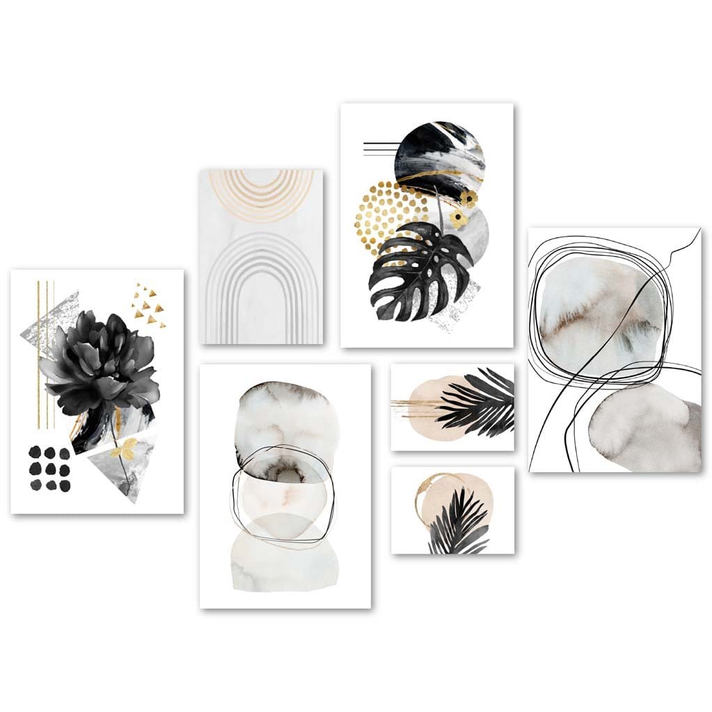 Abstract Black and Gold Color Botanical Art Gallery Wall | Bowlift
