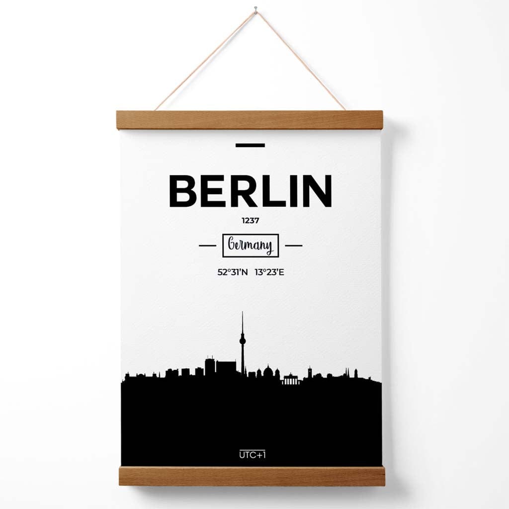 Berlin Black-White City Skyline Poster with Hanger | Bowlift
