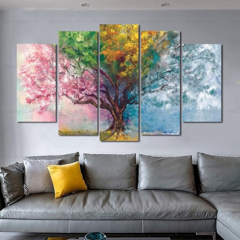 5 Panels "Colorful Seasonal Tree"- Wall Art Modular Pictures Posters | Bowlift