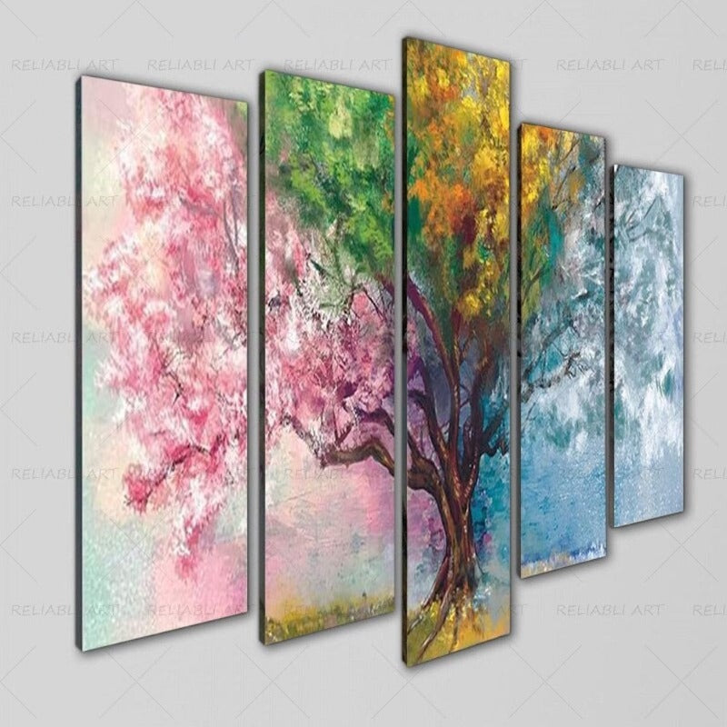 5 Panels "Colorful Seasonal Tree"- Wall Art Modular Pictures Posters | Bowlift