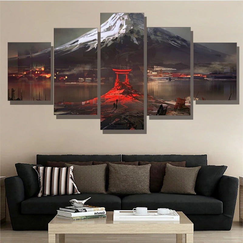 5 Pcs Abstract Art "Mount Fuji Japan Drawing"-Wall Art Posters | Bowlift