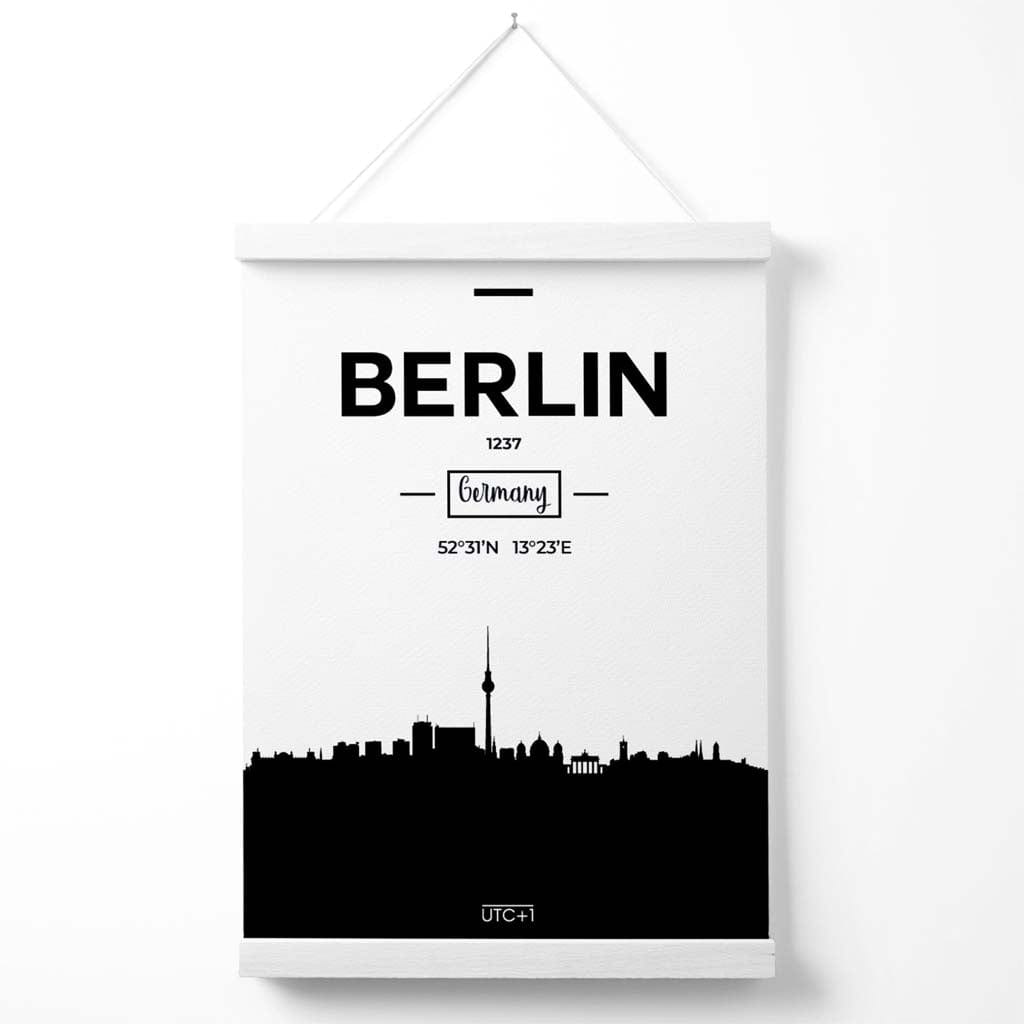 Berlin Black-White City Skyline Poster with Hanger | Bowlift