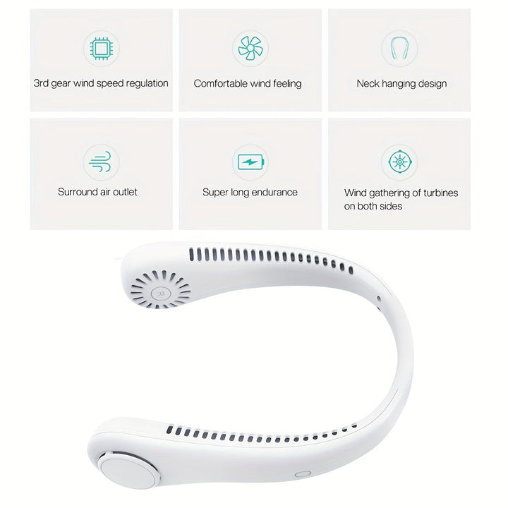1pc Portable Neck Fan Electric Wireless Fan Rechargeable USB Mini Fan Bladeless Personal Fan Hanging Neck Cooler For Outdoor Sports | Bowlift