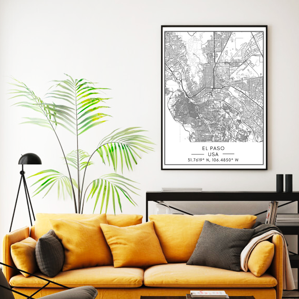 El Paso City Map - Canvas Wall Art Painting | Bowlift