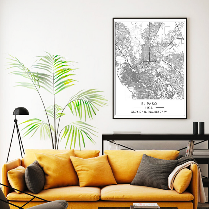 El Paso City Map - Canvas Wall Art Painting | Bowlift