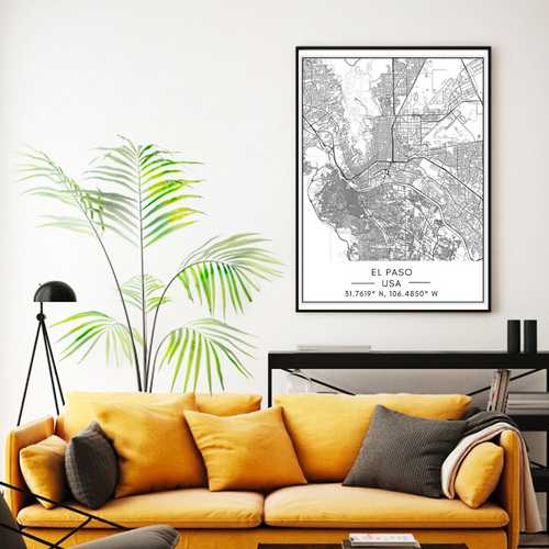El Paso City Map - Canvas Wall Art Painting | Bowlift