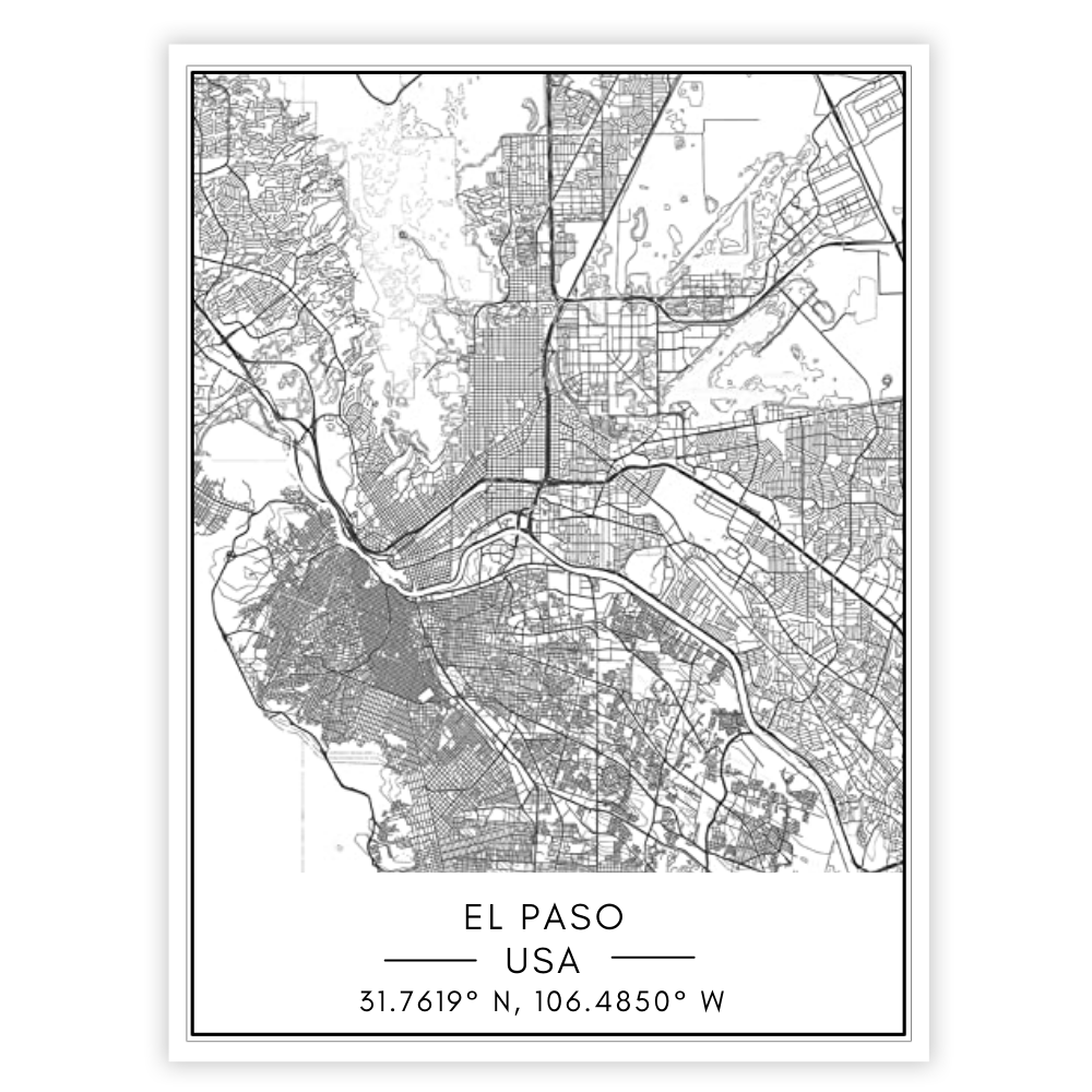 El Paso City Map - Canvas Wall Art Painting | Bowlift
