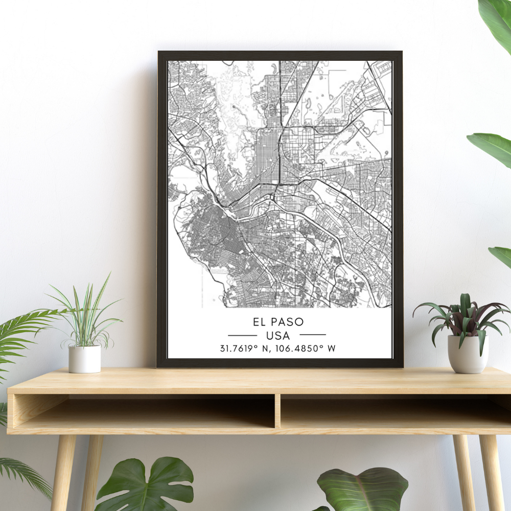 El Paso City Map - Canvas Wall Art Painting | Bowlift