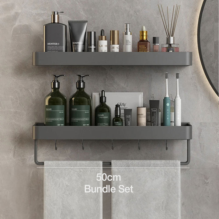 BowLift | Modern Grey Bathroom Shelf – Stylish Wall-Mounted Storage with Optional Towel Rail