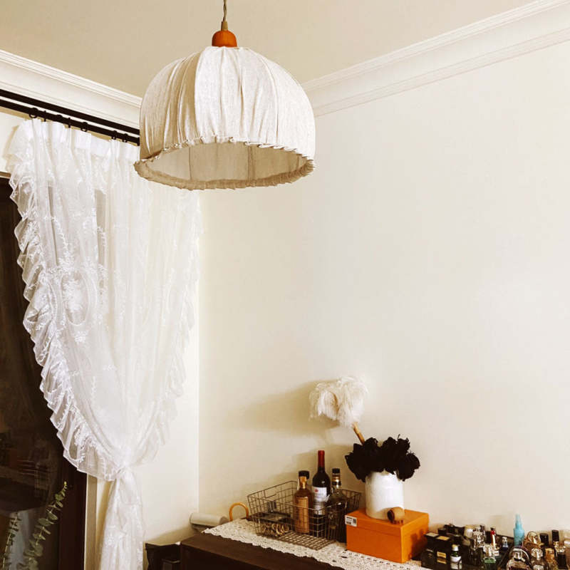 EcoLume - Minimalist Scandinavian LED Pendant Light Beige Fabric Shade, AdjustaBowlifte for Living Room and Dining Room | Bowlift