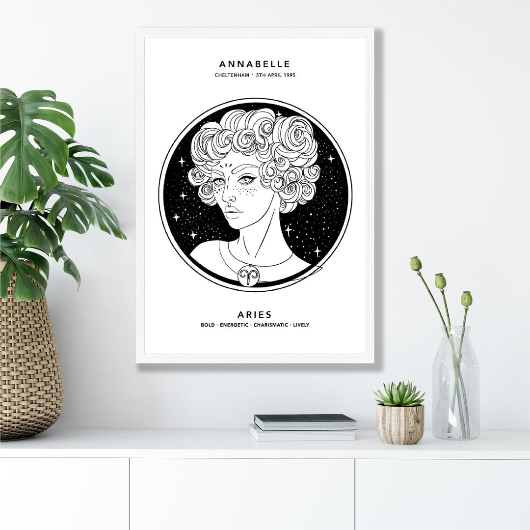 ARIES - Personalized Zodiac Girl Art Print | Bowlift