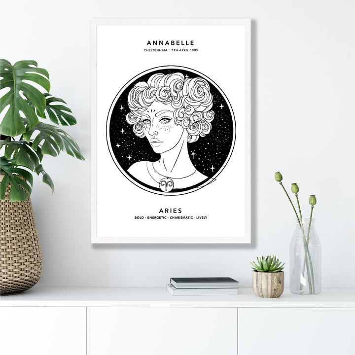 ARIES - Personalized Zodiac Girl Art Print | Bowlift