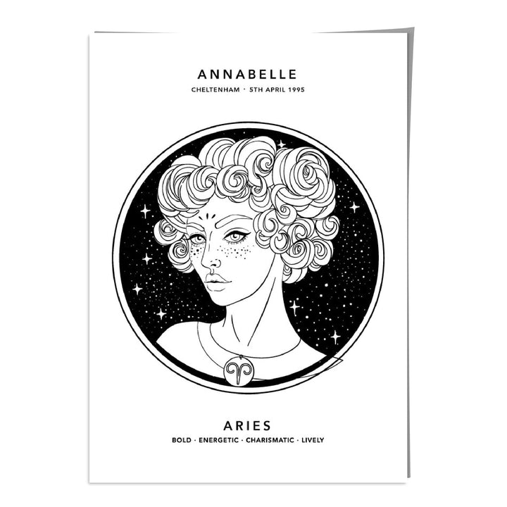 ARIES - Personalized Zodiac Girl Art Print | Bowlift