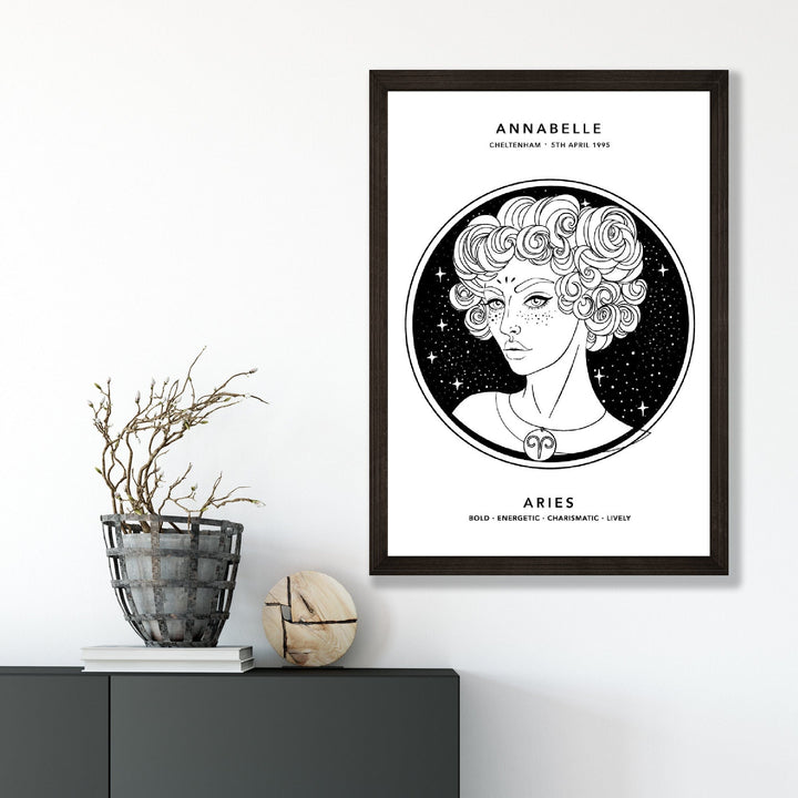 ARIES - Personalized Zodiac Girl Art Print | Bowlift