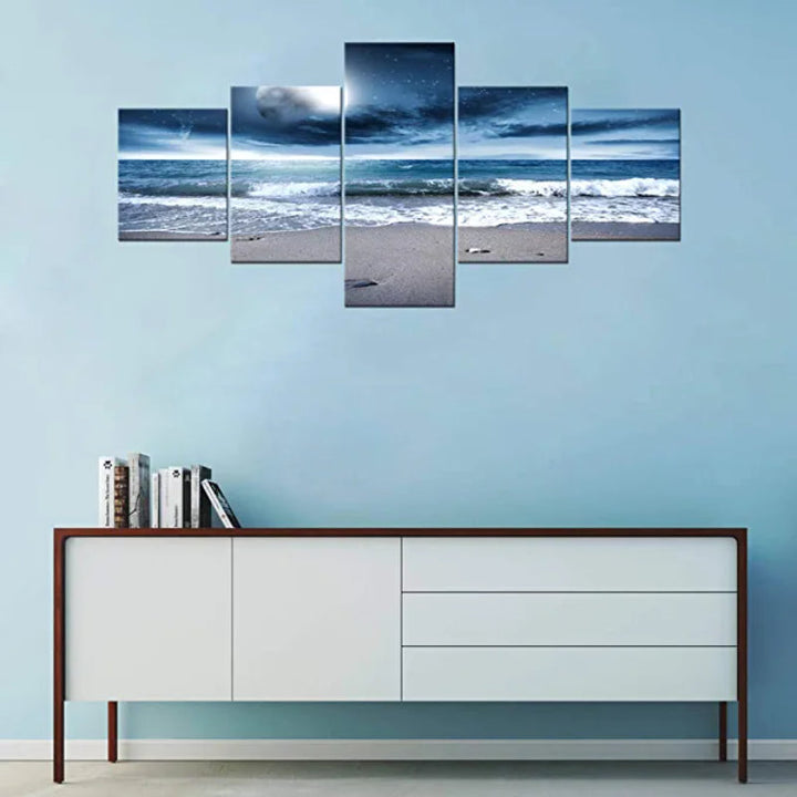 5 Pieces Ocean Full Moon Artwork Canvas Painting | Bowlift