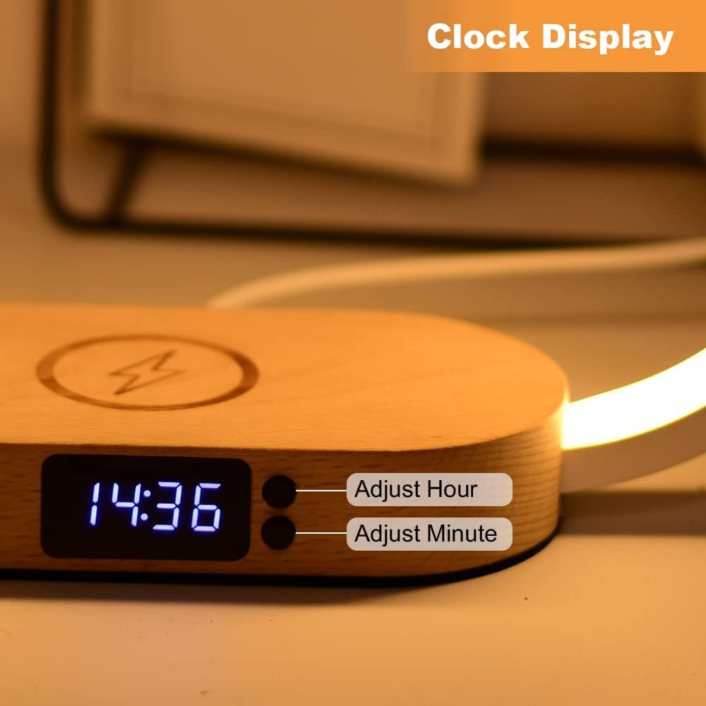 BowLift | Wireless Charging Bedside Table Lamp with Clock – Lumora